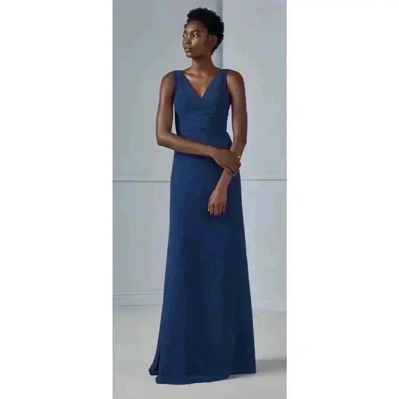 NWT Amsale Navy‎ Blue Dress, Tyrie, Sz 14, bridesmaid, prom, formal, beautiful - Picture 1 of 13